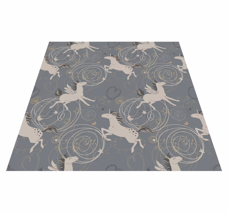 Animal vinyl rug with pegasus unicorns on black - TenStickers