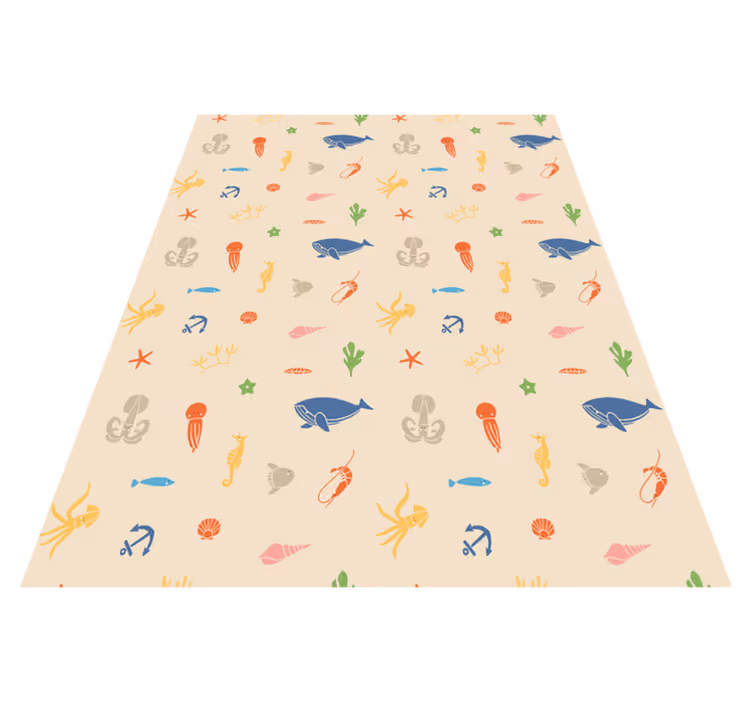 Animal vinyl rug with sea creatures on beige background - TenStickers