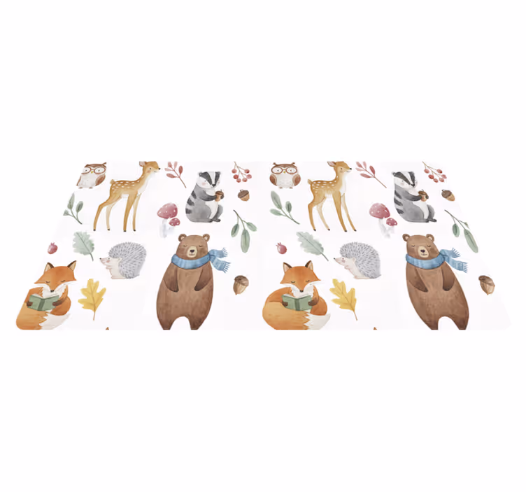 Whimsical woodland watercolor kitchen vinyl rug - TenStickers