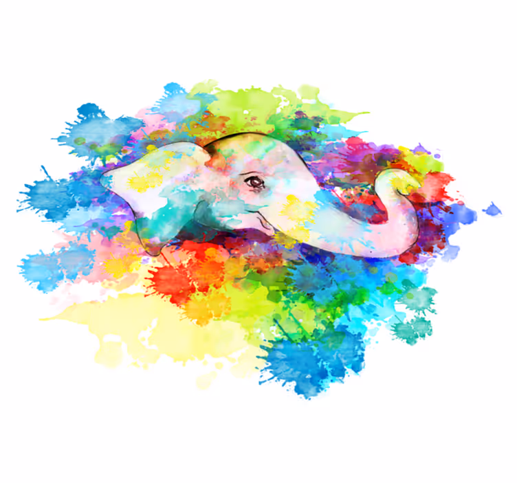 Colorful elephant splash animal vinyl rug - TenStickers