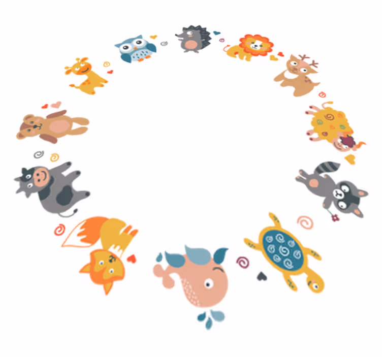 Animal vinyl rug with baby animals in circle - TenStickers