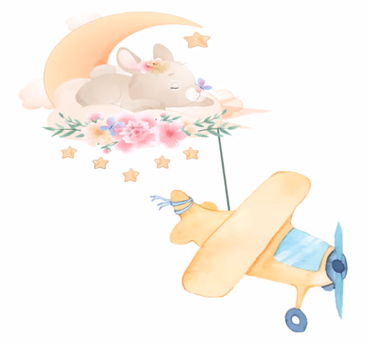Animal vinyl rug featuring a bunny sleeping on the moon - TenStickers