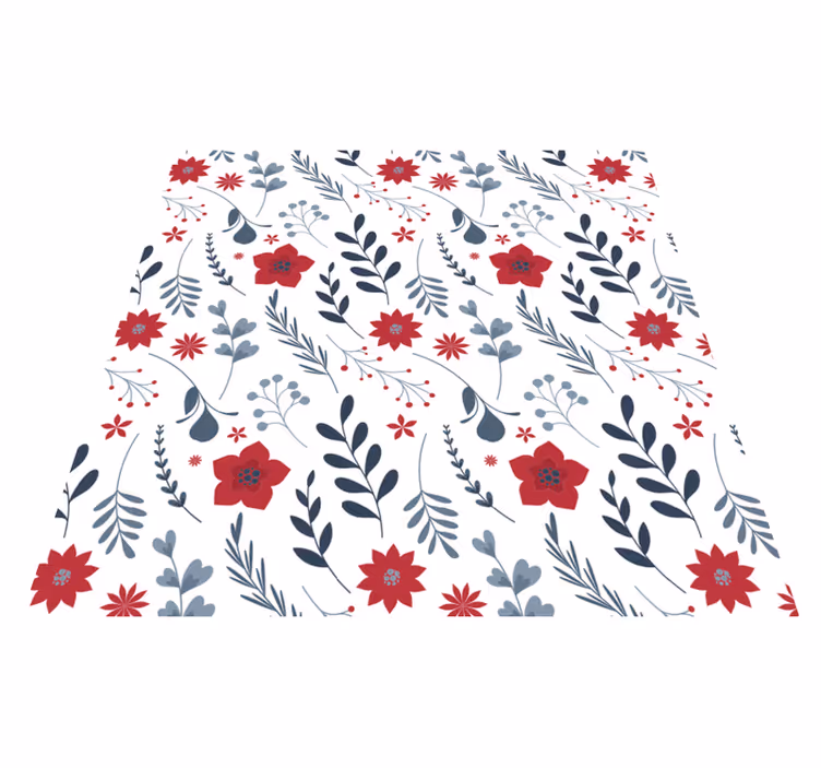 Floral vinyl rug with red and white design - TenStickers
