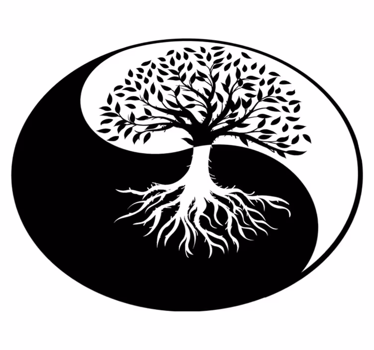 Floral vinyl rug tree of life yin yang design - TenStickers