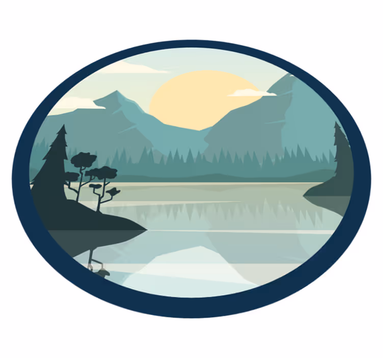Floral vinyl rug silhouette mountain with lake - TenStickers