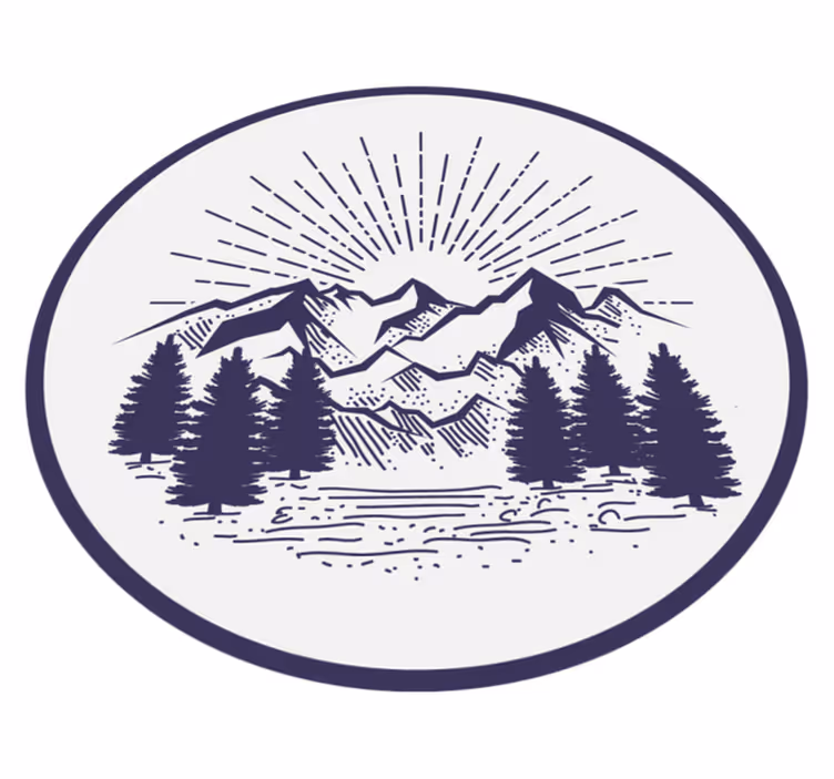 Floral vinyl rug mountain landscape circle - TenStickers