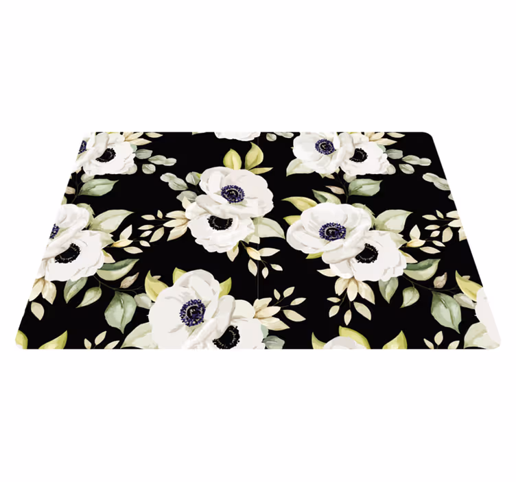Floral vinyl rug in elegant black design - TenStickers