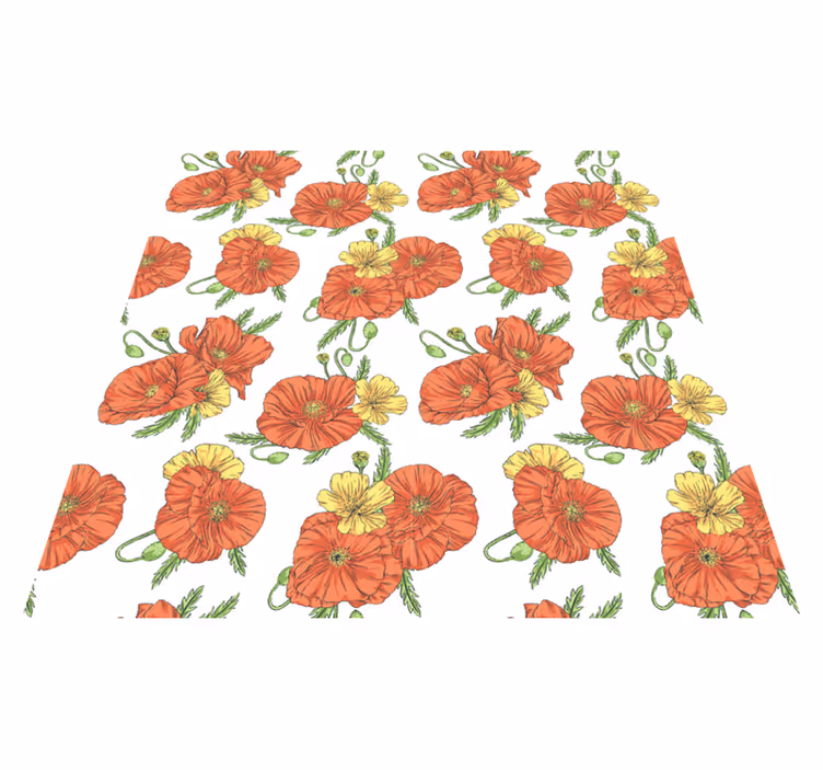 Floral vinyl rug with poppy flowers on white - TenStickers