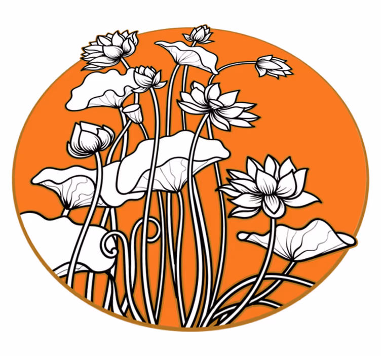 Floral vinyl rug with japanese style lotus illustration - TenStickers