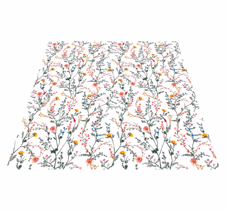 Floral vinyl rug with thin minimalistic garden flowers - TenStickers