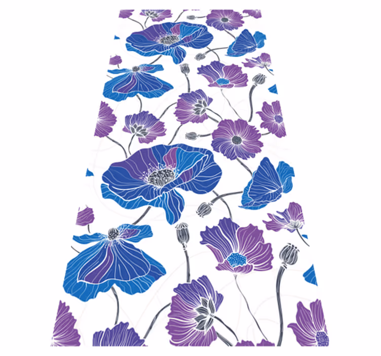 Floral vinyl rug blue and purple garden flowers - TenStickers