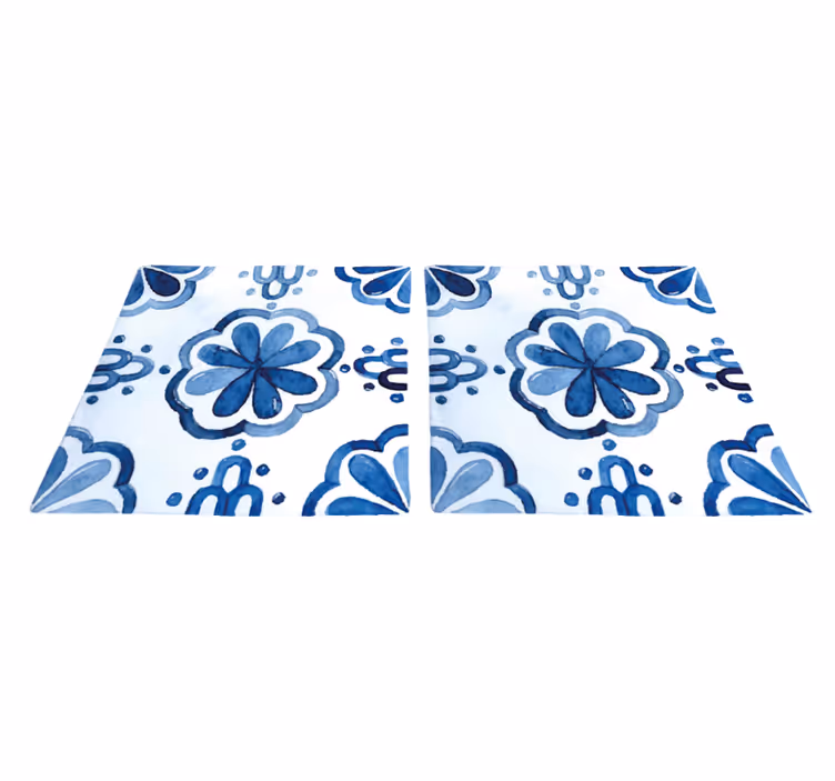 Dining room vinyl rug with floral tile designs - TenStickers