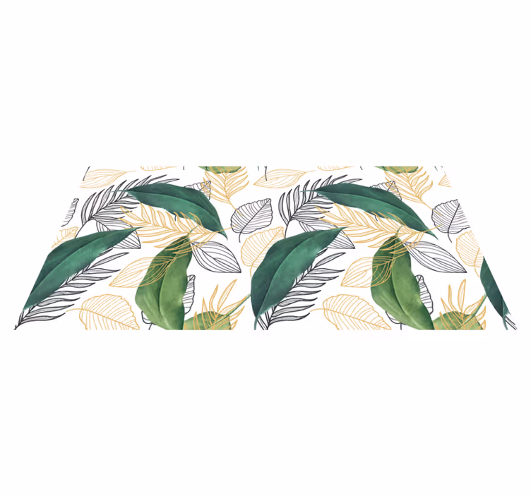 Bathroom vinyl rug with green and gold leaves art - TenStickers