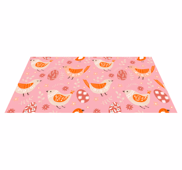 Floral vinyl rug with pink folk art birds pattern - TenStickers
