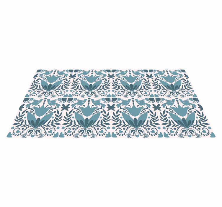 Floral vinyl rug with blue bird folk art pattern - TenStickers