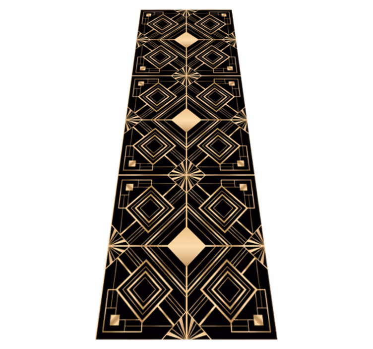Geometric vinyl rug with modern black and gold pattern - TenStickers
