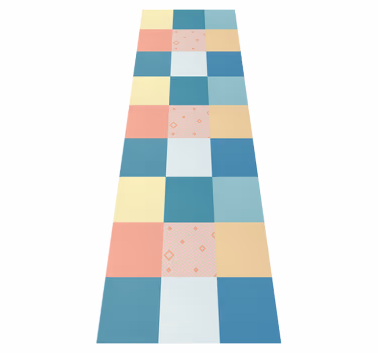 Geometric vinyl rug with colorful retro patchwork pattern - TenStickers