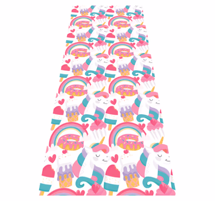 Bedroom vinyl rug with unicorns and a rainbow - TenStickers