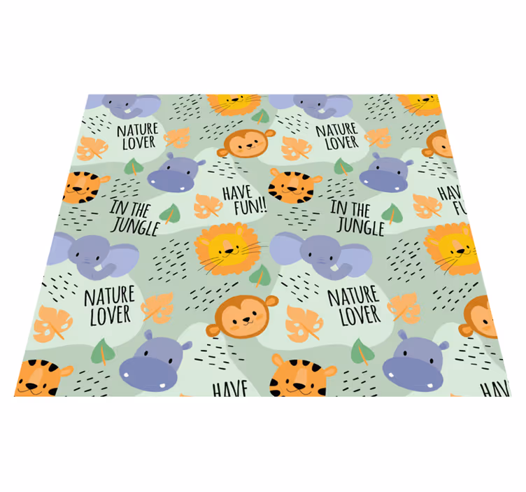 Kids vinyl rug featuring green jungle animals - TenStickers