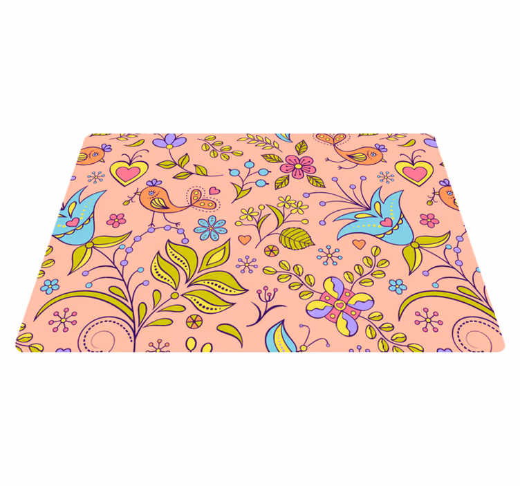 Nature vinyl rug with floral birds and butterflies - TenStickers