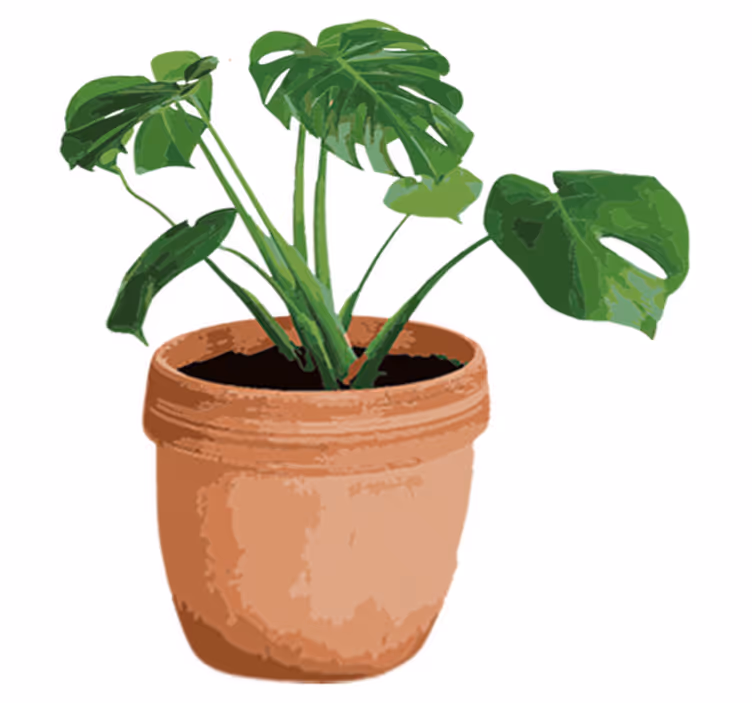 Floral vinyl rug with simple monstera pot design - TenStickers