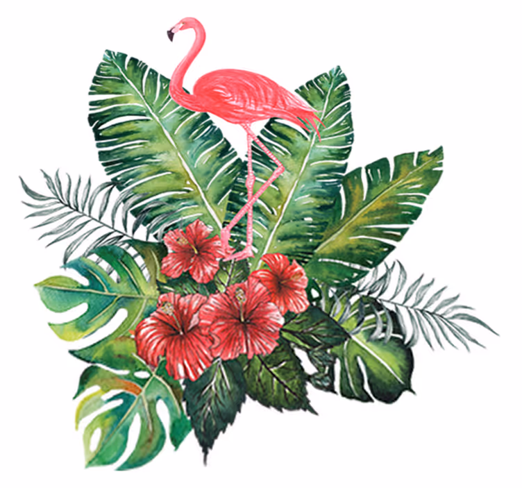 Floral vinyl rug with big tropical flamingo - TenStickers