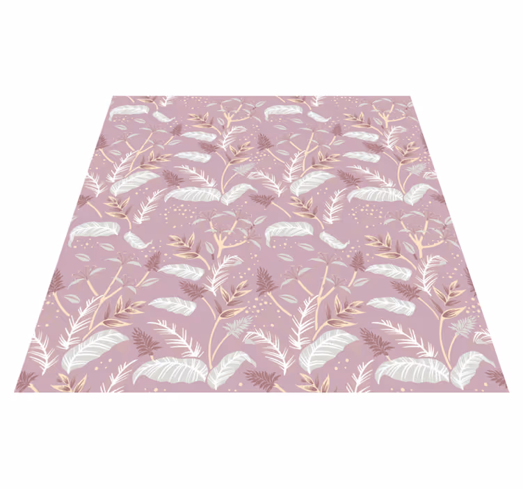 Floral vinyl rug in vintage pink tropical leaves - TenStickers