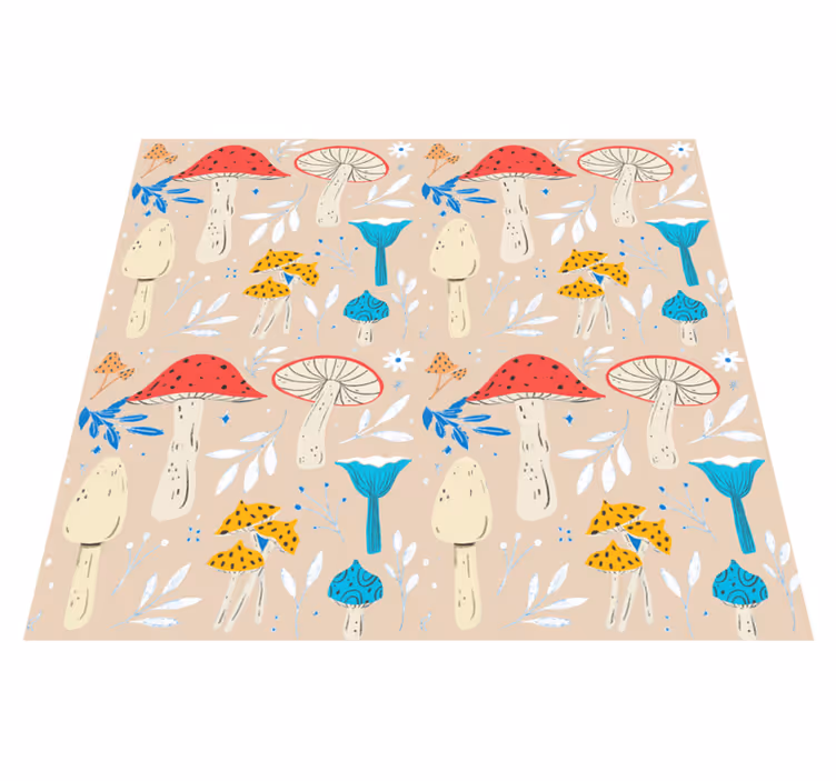 Floral vinyl rug classic mushrooms beige background - TenStickers