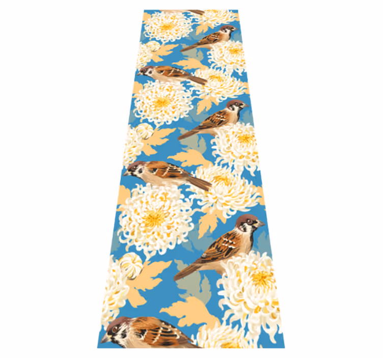Bedroom vinyl rug with aquarella birds and leaves pattern - TenStickers