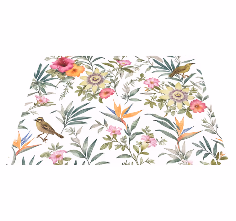 Bedroom vinyl rug blue floral pattern - TenStickers