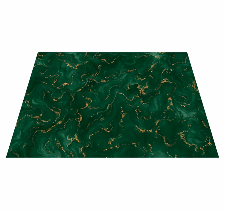 Bedroom vinyl rug in emerald green and gold marble - TenStickers