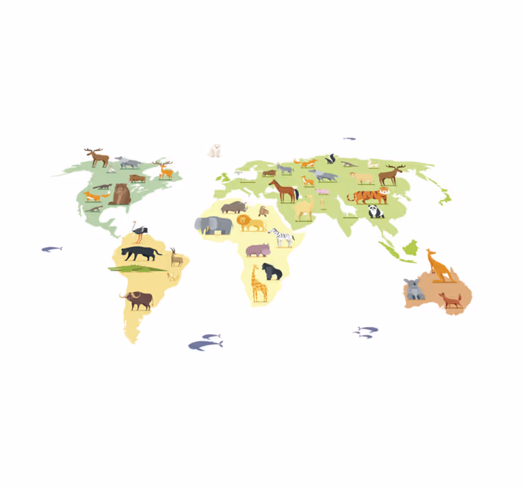Colorful animals from the continents bedroom vinyl rug - TenStickers