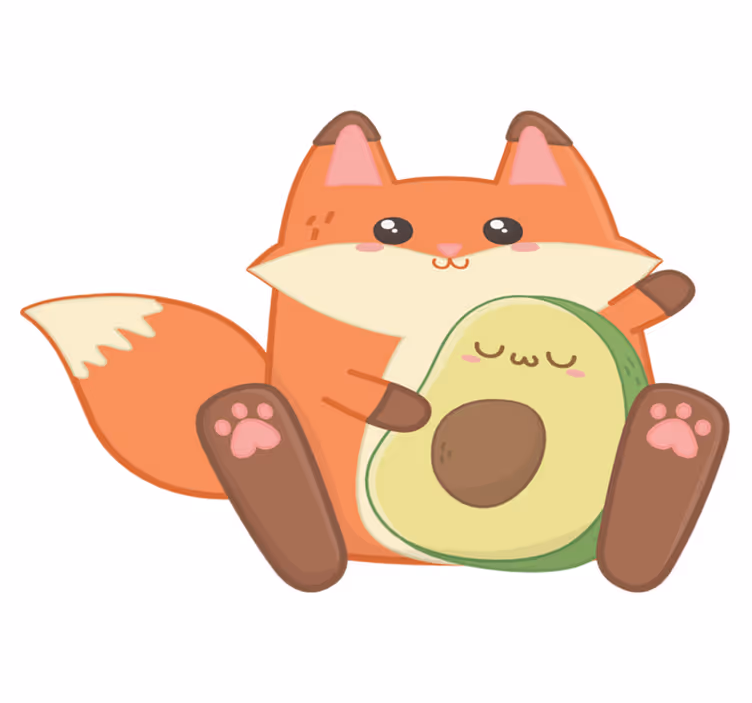 Kids vinyl rug featuring kawaii fox and avocado - TenStickers