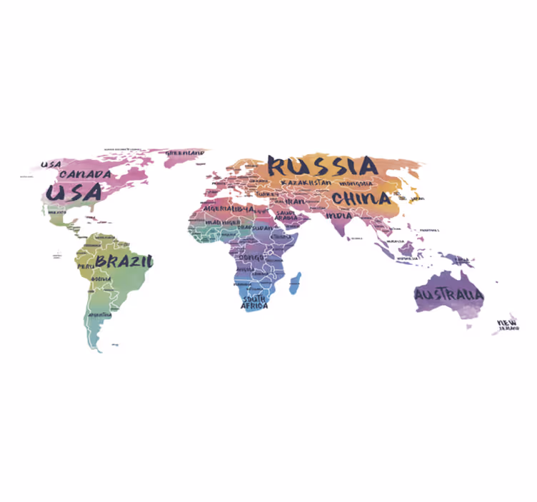 World map vinyl rug world map lettering sticker - TenStickers
