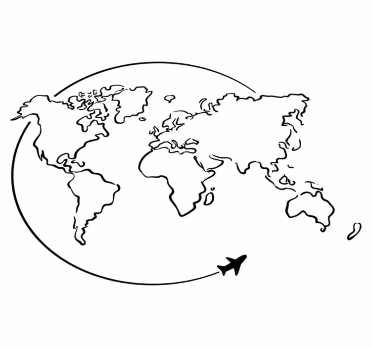 World map vinyl rug airplane circle design - TenStickers