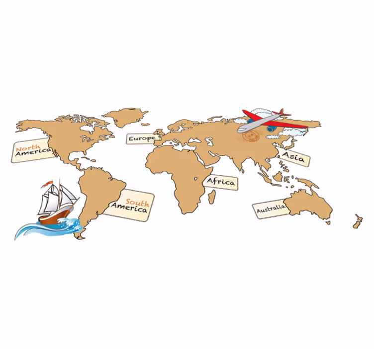 World map vinyl rug with continents in english - TenStickers