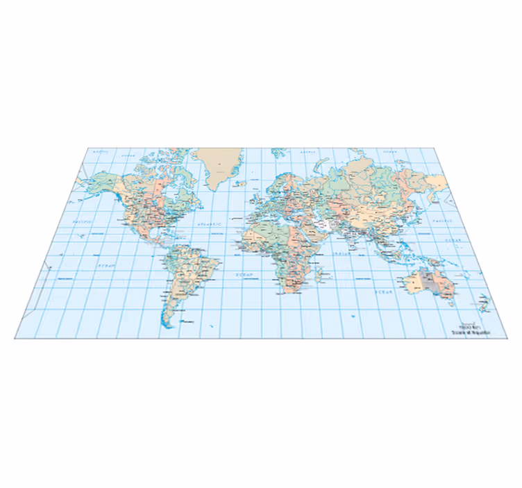 World map vinyl rug english timetable rug - TenStickers