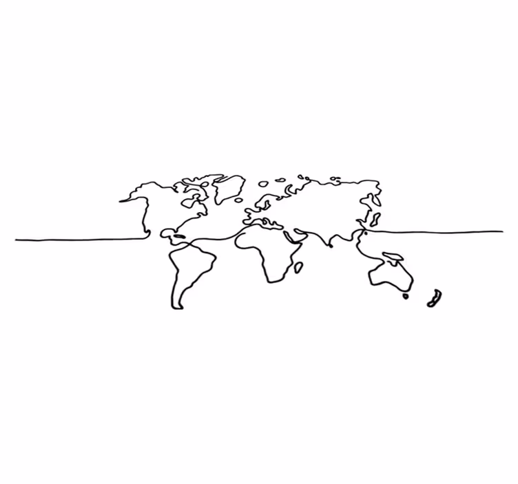 Line art world map vinyl rug - TenStickers