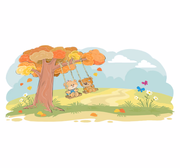 Kids vinyl rug featuring teddy bears in woodland - TenStickers