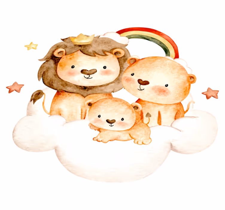 Kids vinyl rug featuring baby animals with stars and clouds - TenStickers