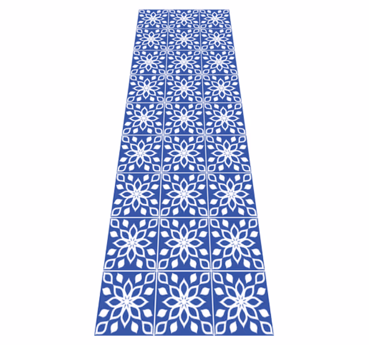 Bathroom vinyl rug with blue southern tile design - TenStickers