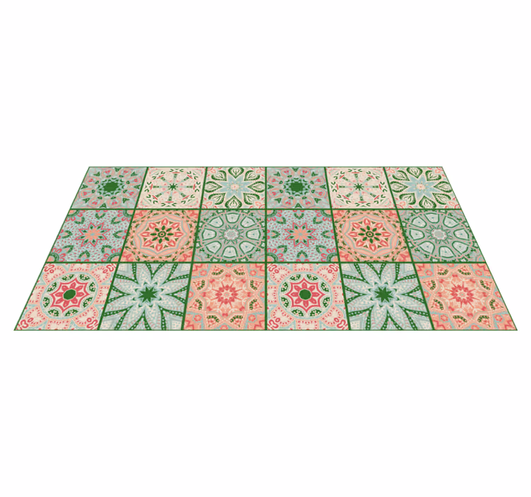 Bathroom vinyl rug in blue and green tile design - TenStickers