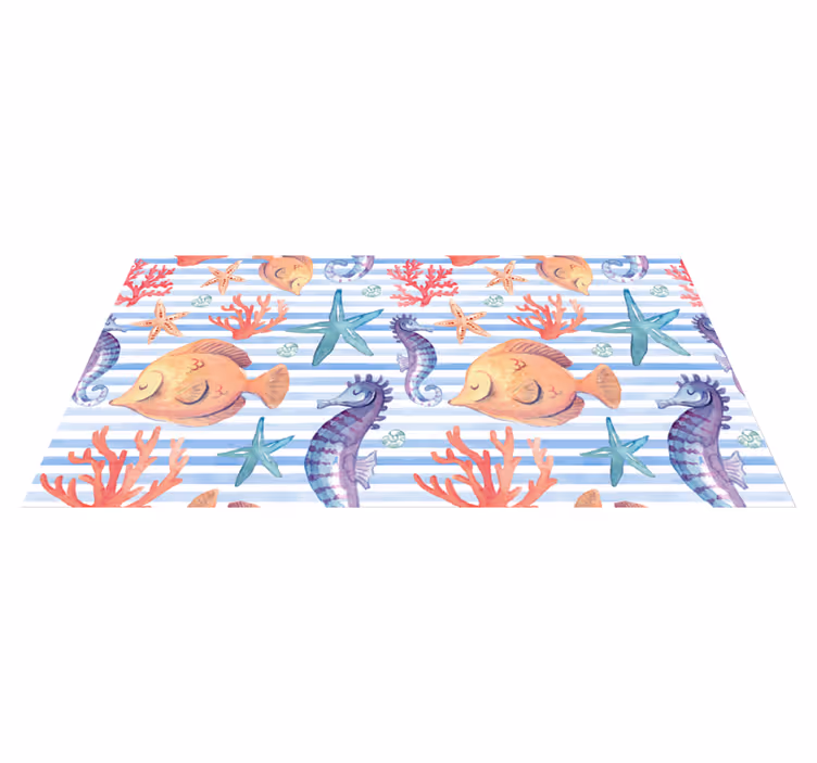 Bathroom vinyl rug with sea life tile design - TenStickers