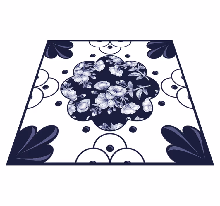 Kitchen vinyl rug with floral tile pattern - TenStickers