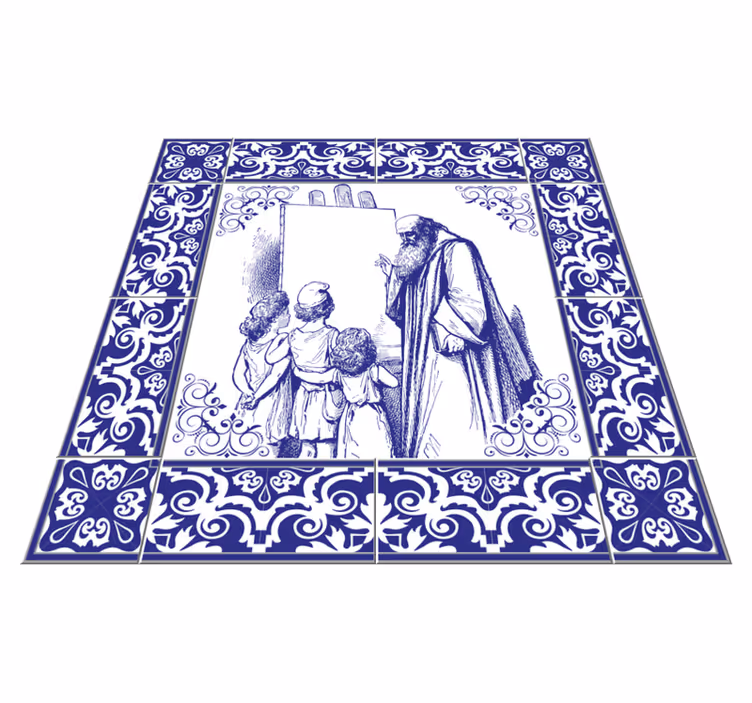 Kitchen vinyl rug blue delft design - TenStickers