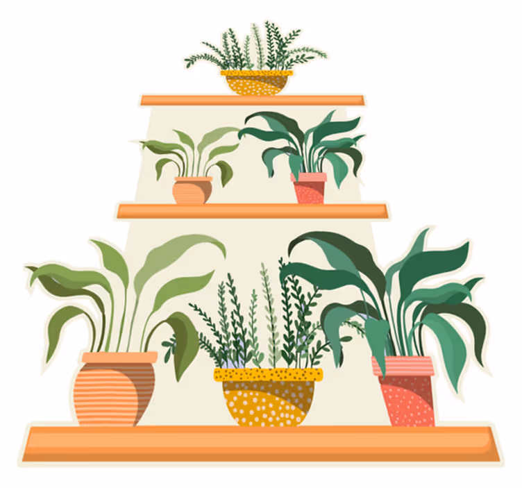 Kitchen vinyl rug watercolor plant shelf set - TenStickers
