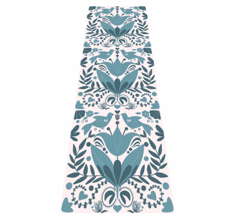 Kitchen vinyl rug in blue bird folk art pattern - TenStickers