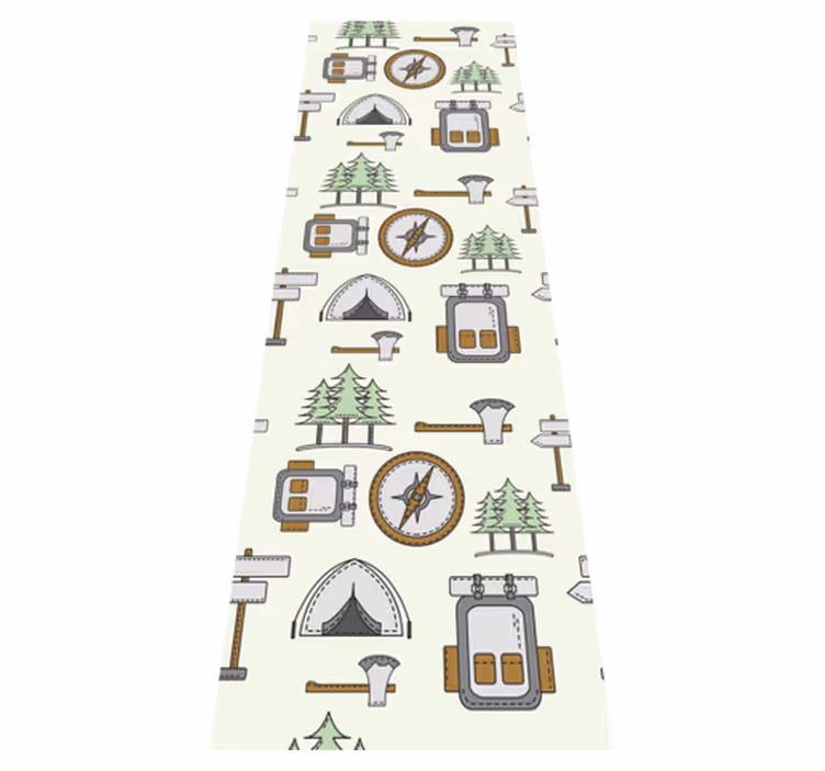 Bedroom vinyl rug camping set with bowl, hatchet, compass - TenStickers