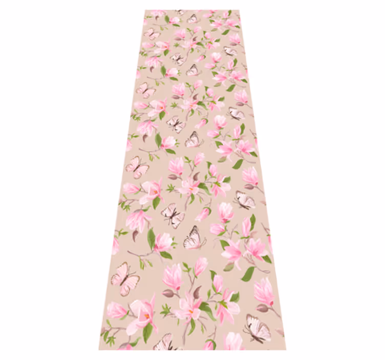 Bedroom vinyl rug with pink magnolia and butterfly - TenStickers