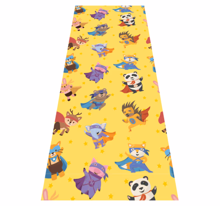 Bedroom vinyl rug with superhero pets on yellow - TenStickers